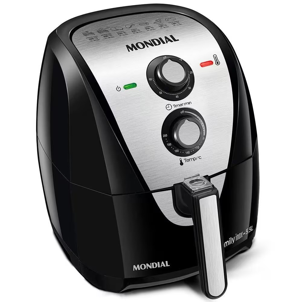 Fritadeira Elétrica Sem Óleo Air Fryer Mondial Grand Family AF 55I 5 5L – Preta/Inox - Elegante