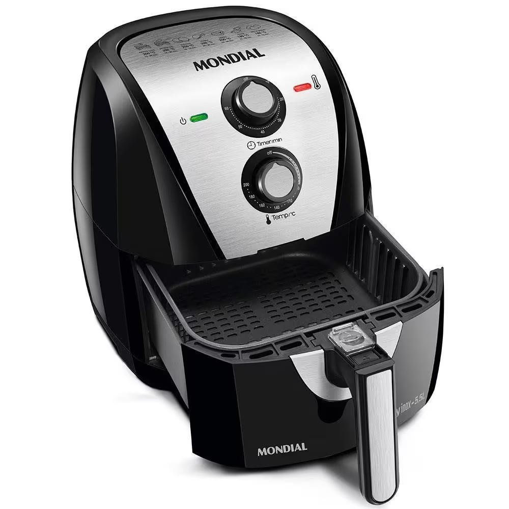 Fritadeira Elétrica Sem Óleo Air Fryer Mondial Grand Family AF 55I 5 5L – Preta/Inox - Elegante