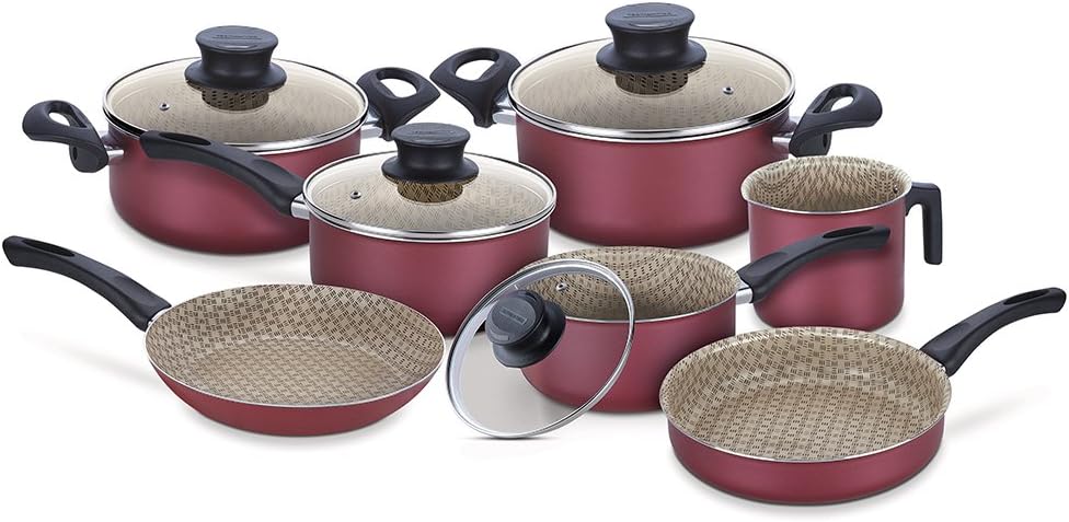 Jogo de Panelas Antiaderente Paris Vermelho Tramontina Vermelho Medio - Completo