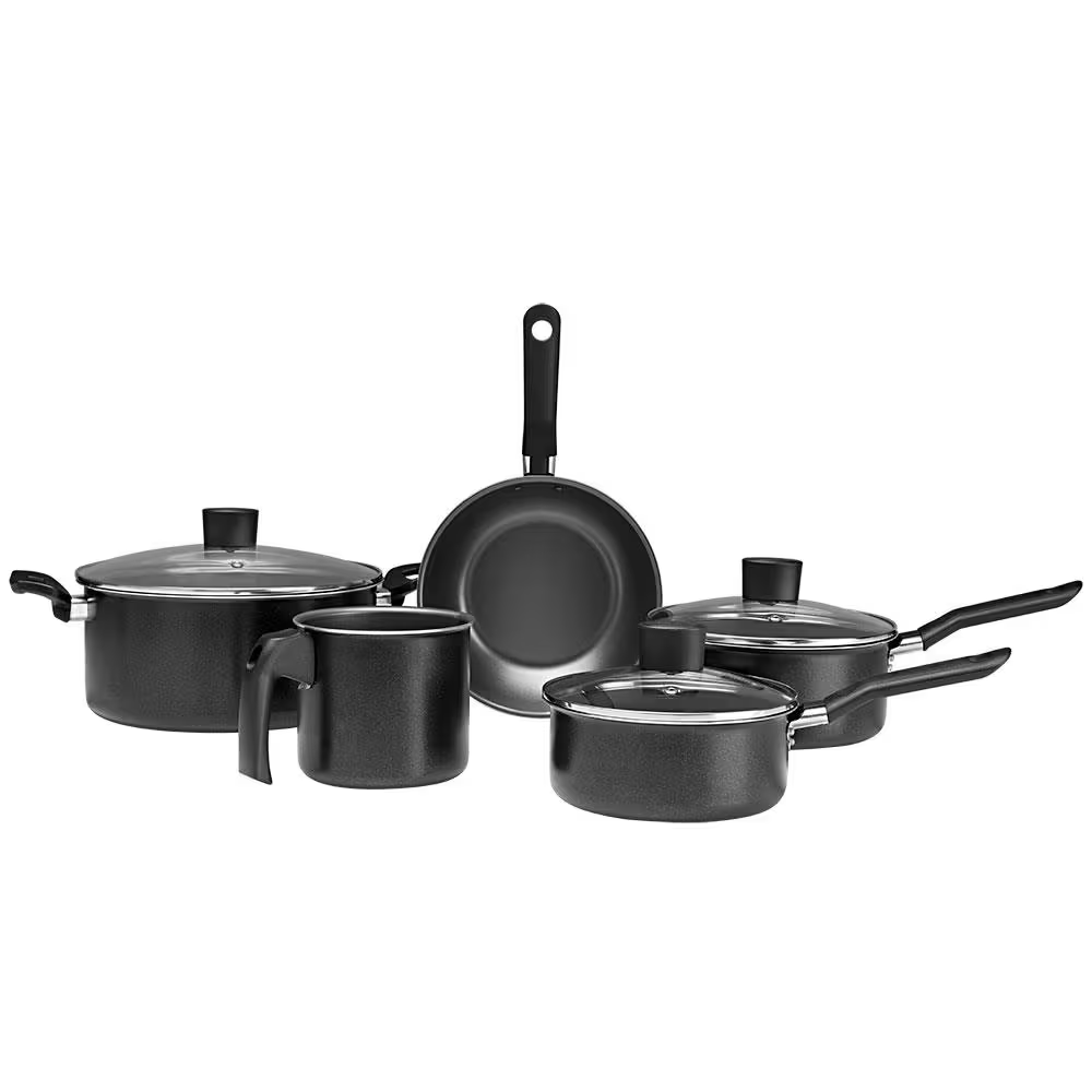 Conjunto de Panelas 5 Peças Brinox Ebony em Alumínio com Revestimento Antiaderente Pro Flon e Tampa de Vidro Temperado Preto - Premium