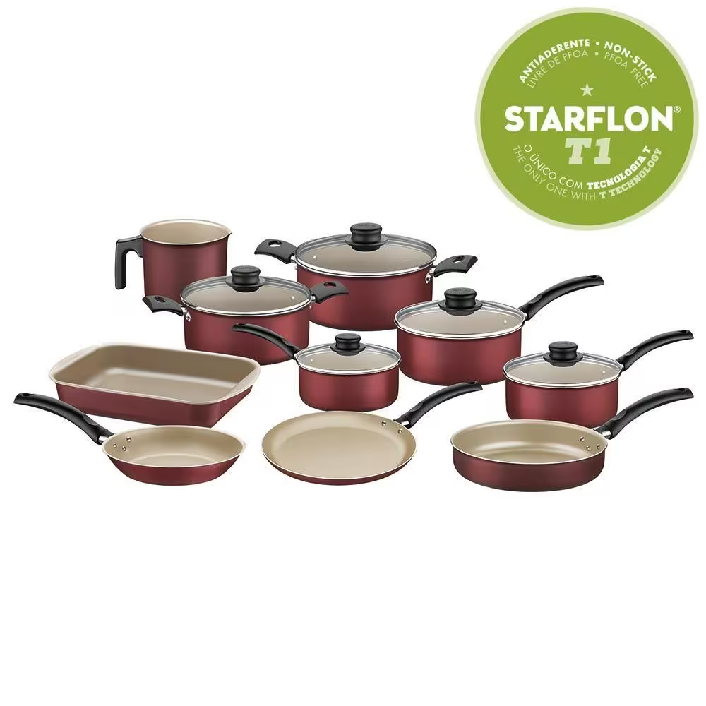 Jogo de Panelas Tramontina Turim Antiaderente Vermelha 10 Peças - Exclusivo