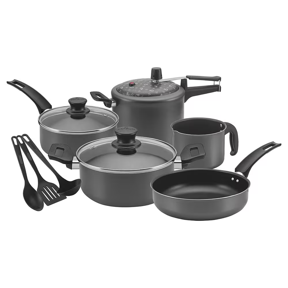 Conjunto de Panelas e Utensílios 8 Peças Panelux Magnific em Alumínio com Revestimento Antiaderente com Panela de Pressão – Grafite - Versátil