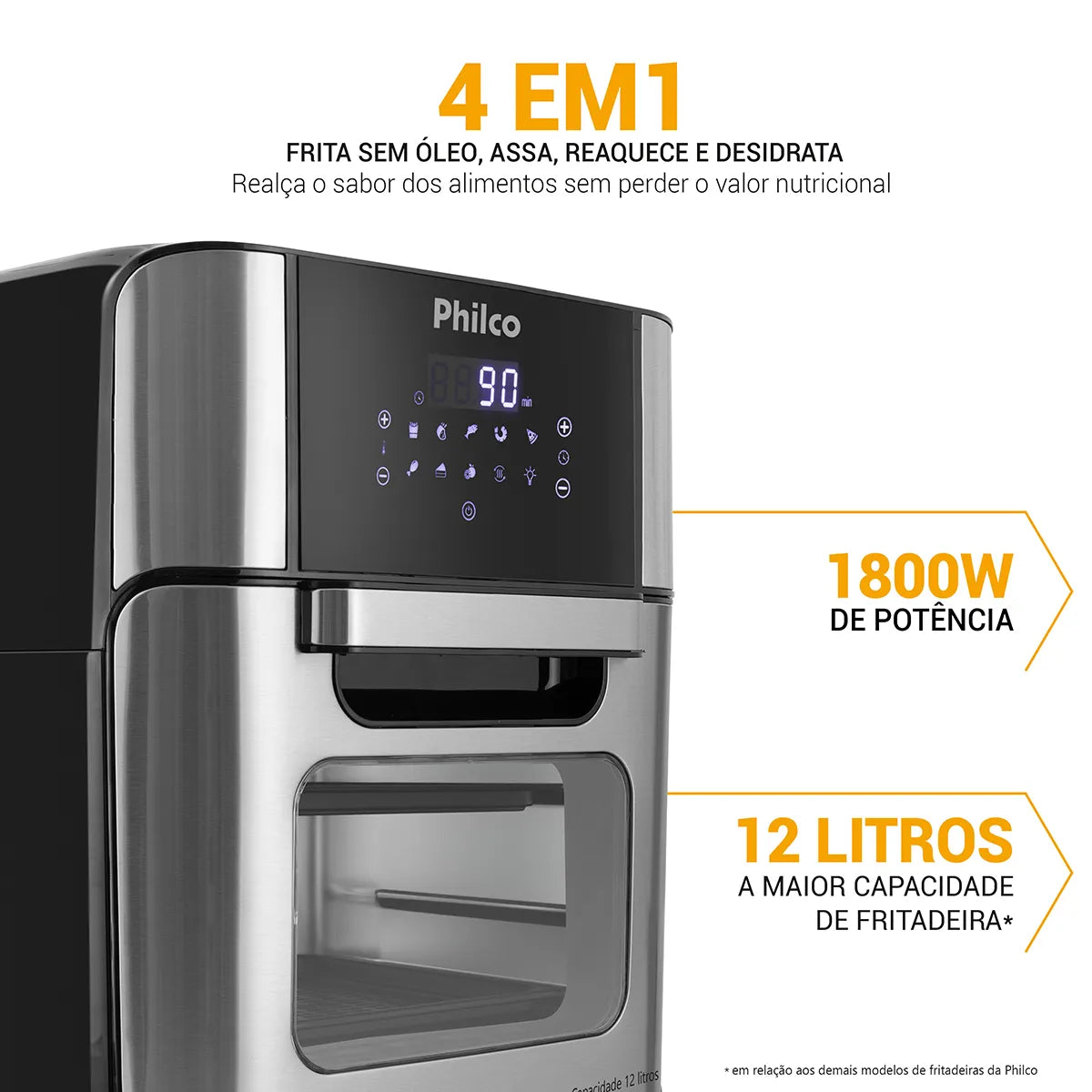 Fritadeira Elétrica Sem Óleo Air Fry Philco Oven PFR2200P 12L - Versátil