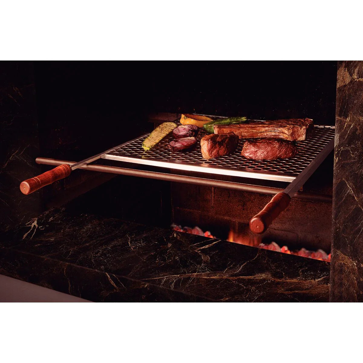 Grelha Tramontina em Aço Inox com Cabo de Madeira 83 5 x 55 cm - Exclusivo