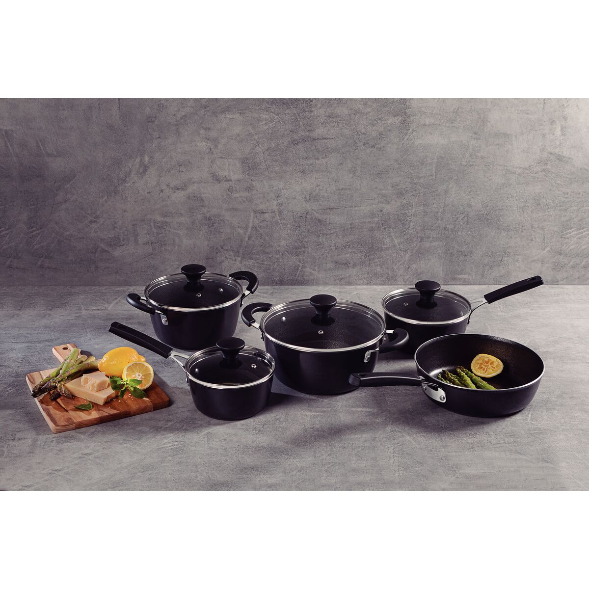 Jogo de Panelas Tramontina Glenz em Alumínio com Revestimento Interno em Starflon Crystals e Externo Esmaltado Cinza Stone 05 Peças - Eficiente