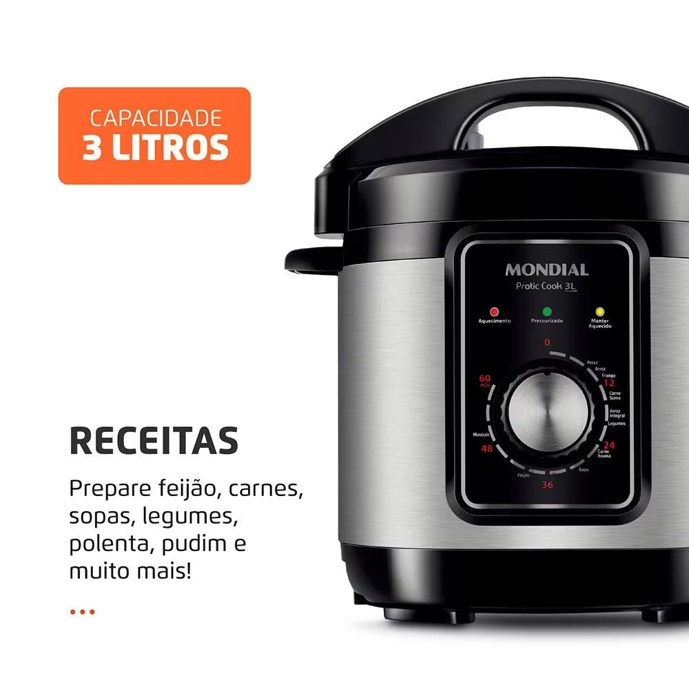 Panela Elétrica de Pressão Mondial PE 47 Pratic Cook 3L Inox - Alta Performance