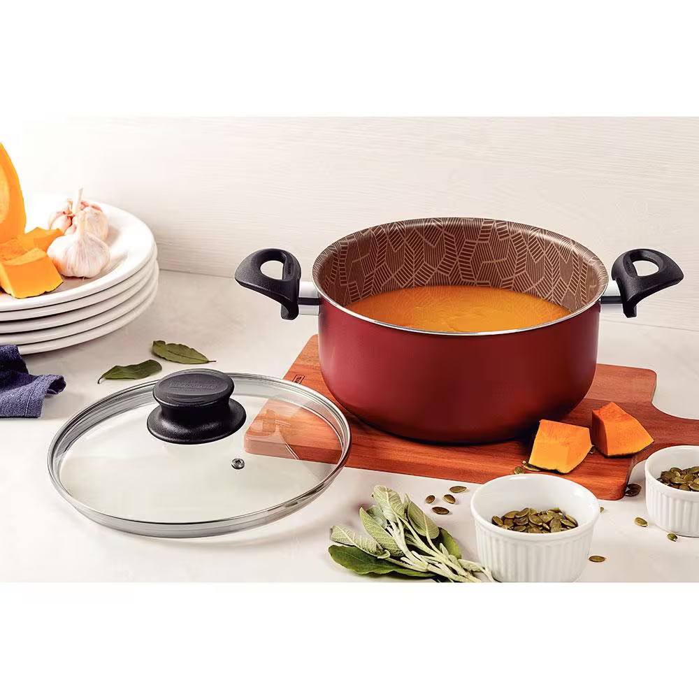 Conjunto de Panelas 7 Peças Tramontina Paris com Antiaderente Starflon Max e Tampas de Vidro com Saída de Vapor Cereja - Alta Performance