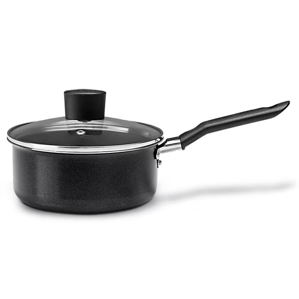 Conjunto de Panelas 5 Peças Brinox Ebony em Alumínio com Revestimento Antiaderente Pro Flon e Tampa de Vidro Temperado Preto - Premium