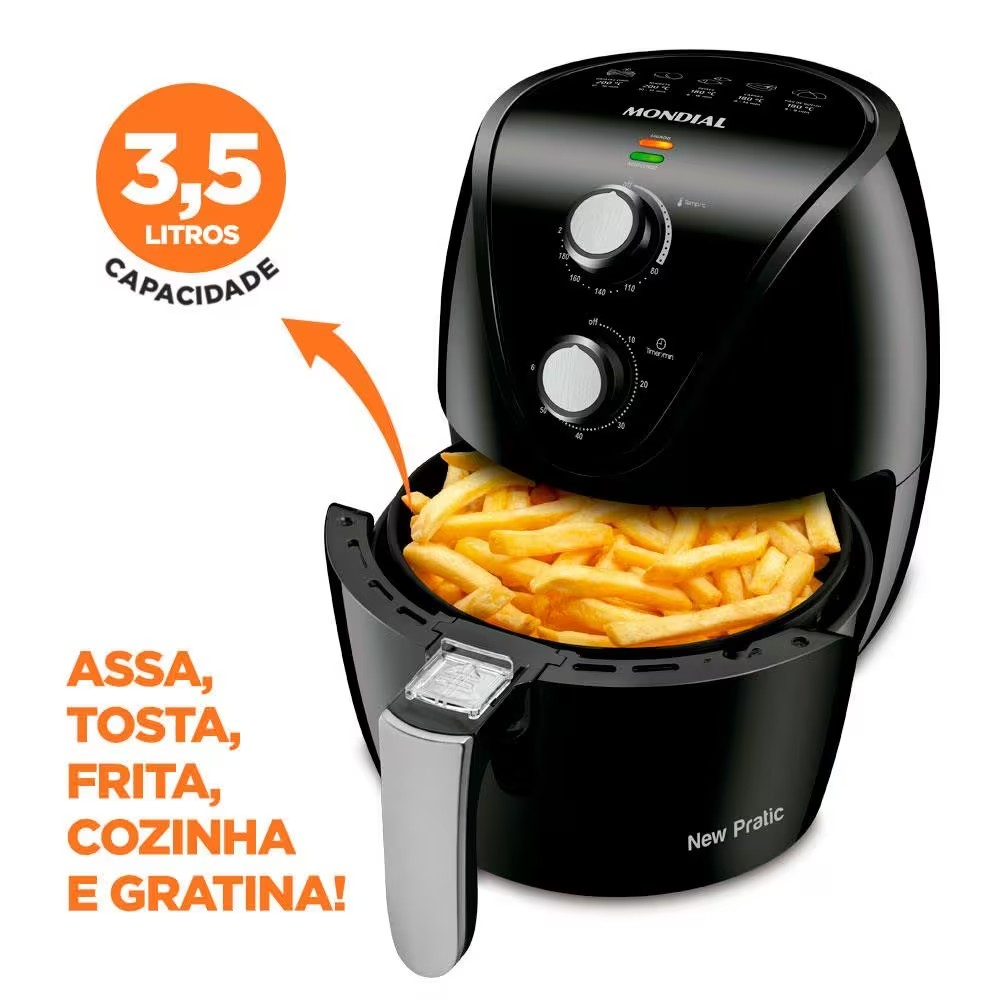 Fritadeira Elétrica Sem Óleo Air Fryer Mondial New Pratic AF31 3 5 L – Preto - Elegante