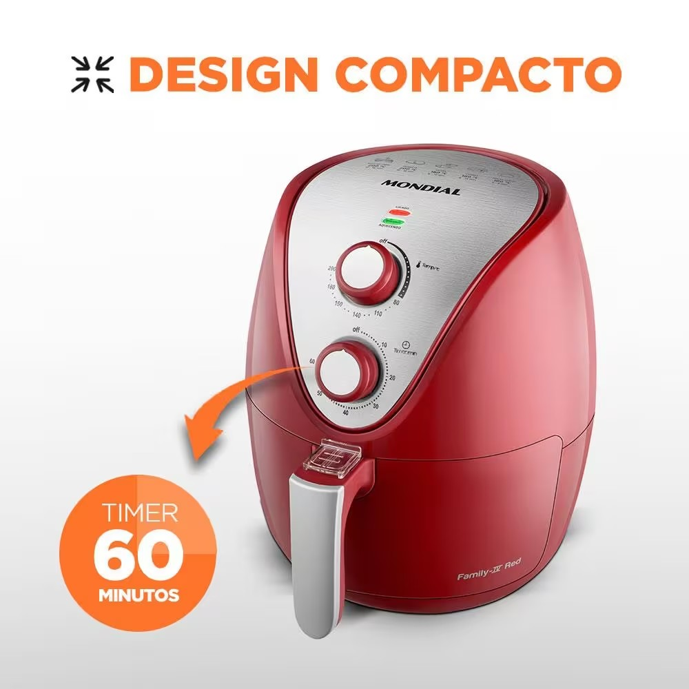 Fritadeira Elétrica Sem Óleo Air Fryer Mondial AF 32 RI 3 5L Vermelha/Inox - Alta Performance
