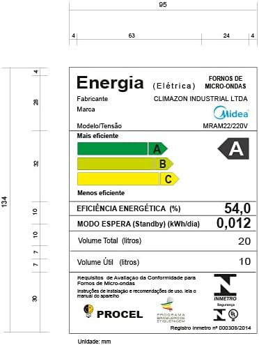 Forno Micro ondas 20L Branco Espelhado Midea 127V MRAM21 - Moderno
