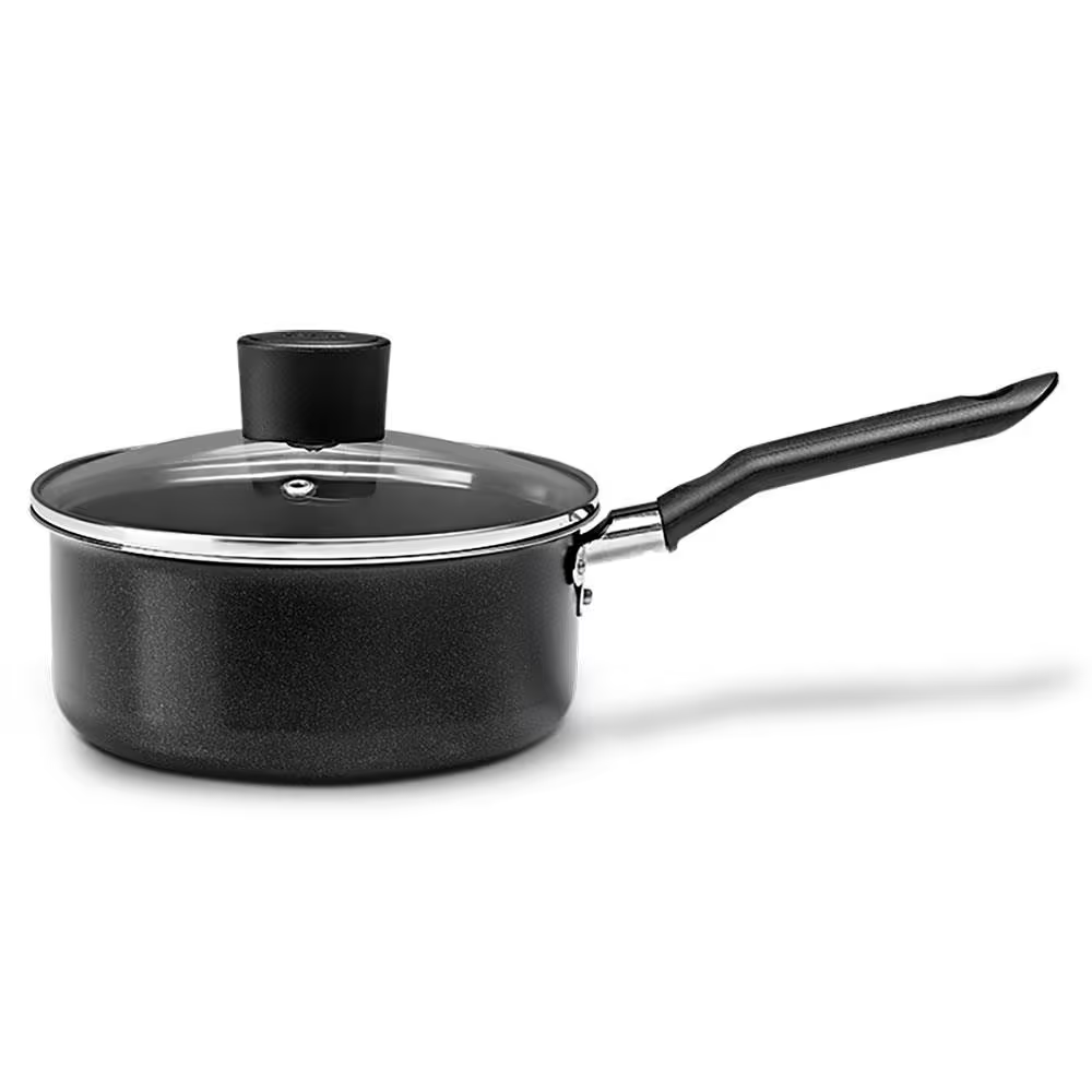 Conjunto de Panelas 5 Peças Brinox Ebony em Alumínio com Revestimento Antiaderente Pro Flon e Tampa de Vidro Temperado Preto - Premium