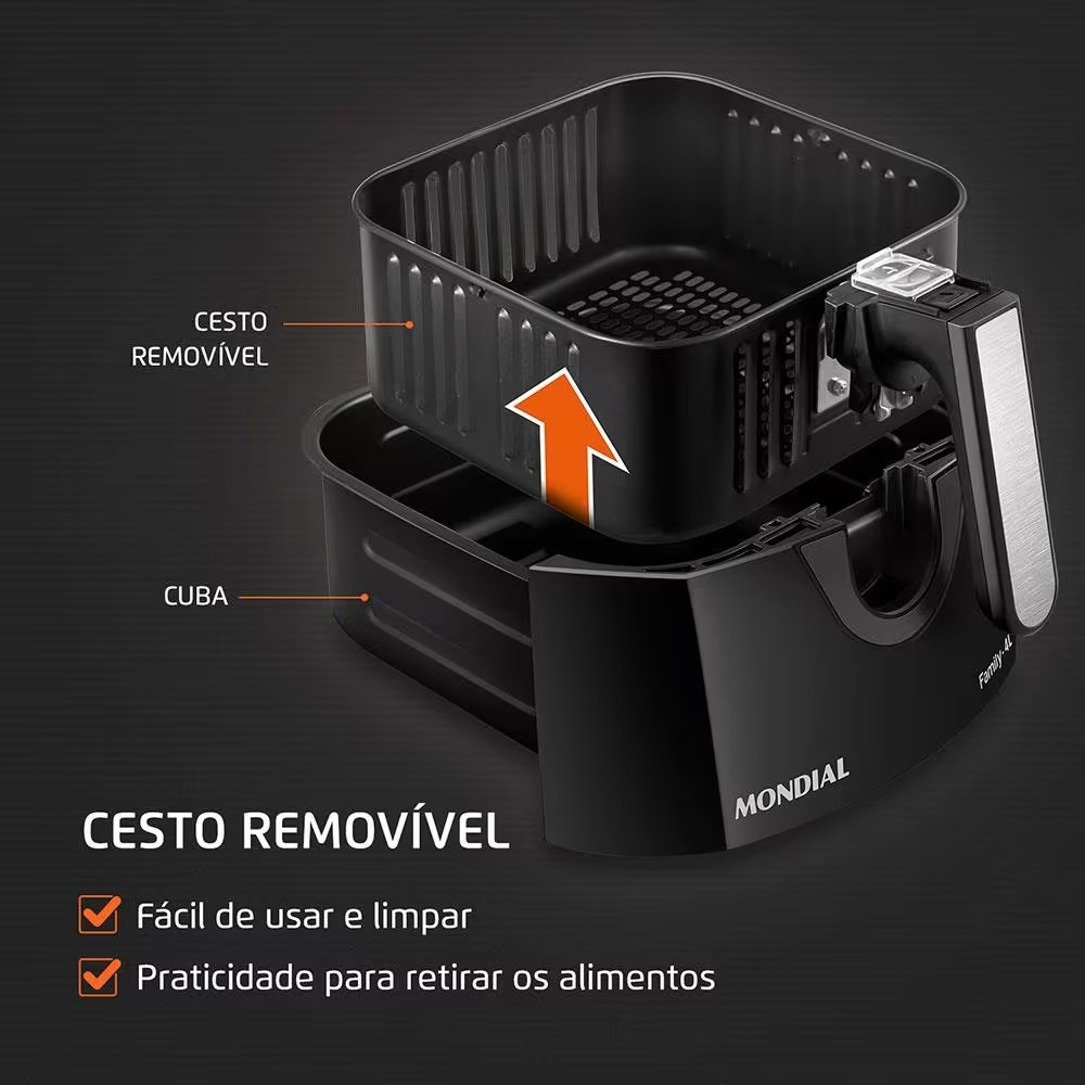Fritadeira Elétrica Sem Óleo Air Fryer Mondial Family AFN40FB 4 L – Preta - Completo