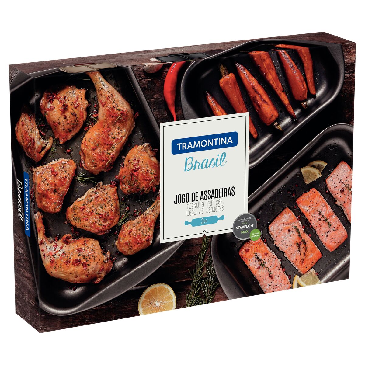 Jogo de Assadeiras Tramontina Brasil em Alumínio com Revestimento Antiaderente Starflon Max Vermelho 3 Peças - Moderno