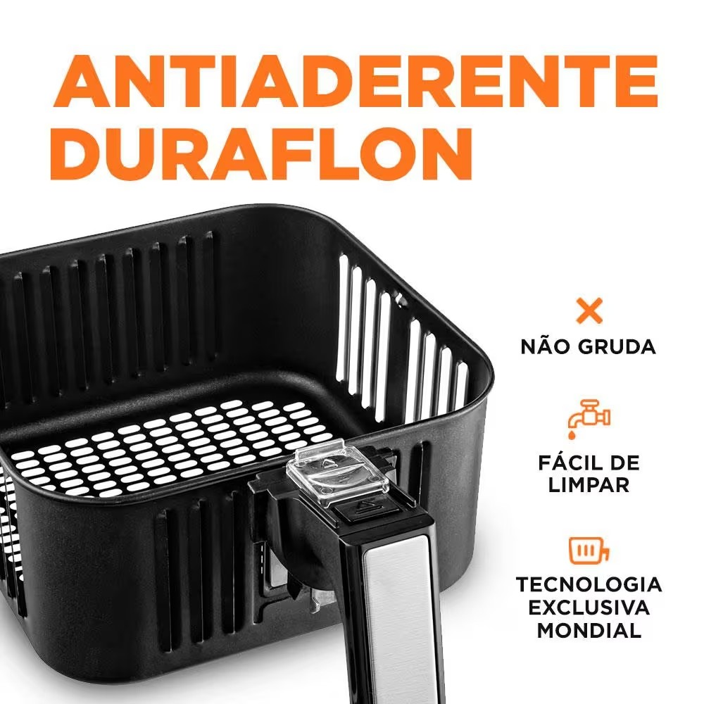 Fritadeira Elétrica Sem Óleo Air Fryer Mondial Grand Family AF 55I 5 5L – Preta/Inox - Elegante