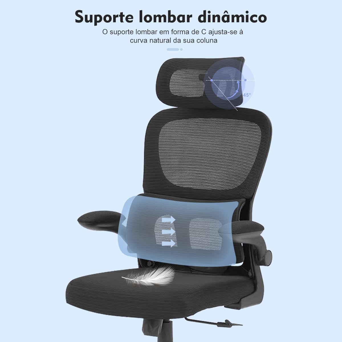 Cadeira de escritório design ergonômico com suporte lombar independente malha respirável e encosto de cabeça ajustável - Elegante