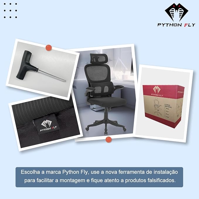 Cadeira de escritório design ergonômico com suporte lombar independente malha respirável e encosto de cabeça ajustável - Elegante