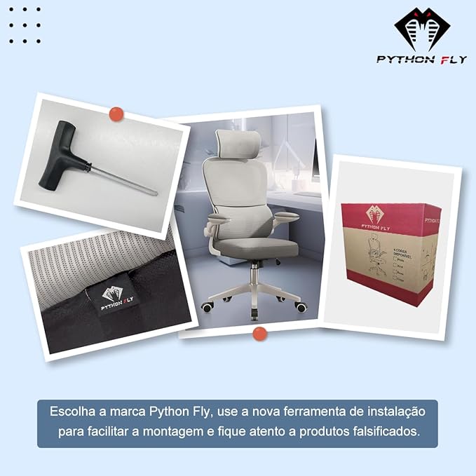 Cadeira de escritório design ergonômico com suporte lombar independente malha respirável e encosto de cabeça ajustável - Elegante