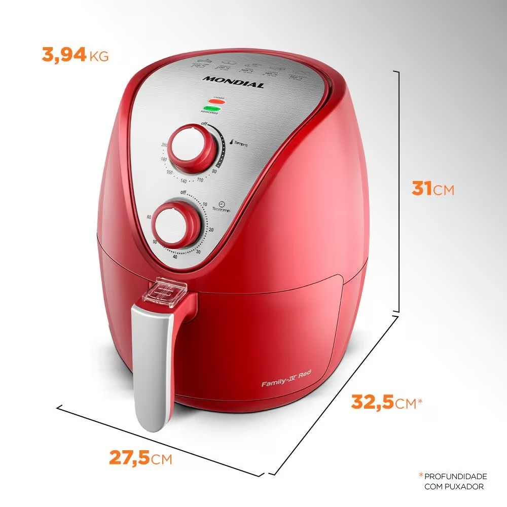 Fritadeira Elétrica Sem Óleo Air Fryer Mondial AF 32 RI 3 5L Vermelha/Inox - Alta Performance