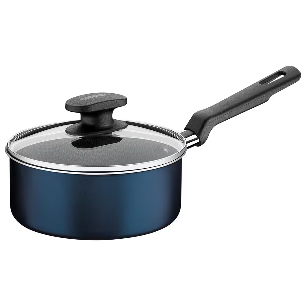 Conjunto de Panelas 7 Peças Tramontina Bergamo com Antiaderente Starflon T1 Tampas de Vidro Temperado e Cabos de Baquelite Azul - Completo