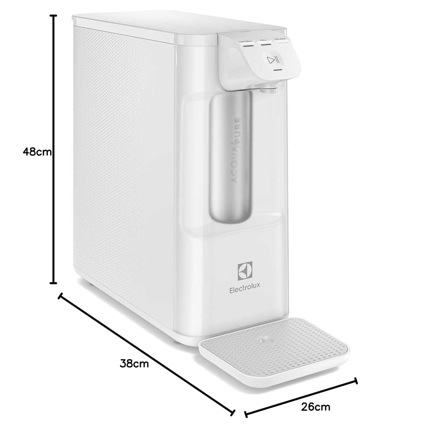 Purificador de Água Gelada Fria e Natural Elétrico Compacto Eletronico placa Electrolux Filtro refil 6 meses ou 3000l Painel Touch Bivolt Branco PE12B - Moderno