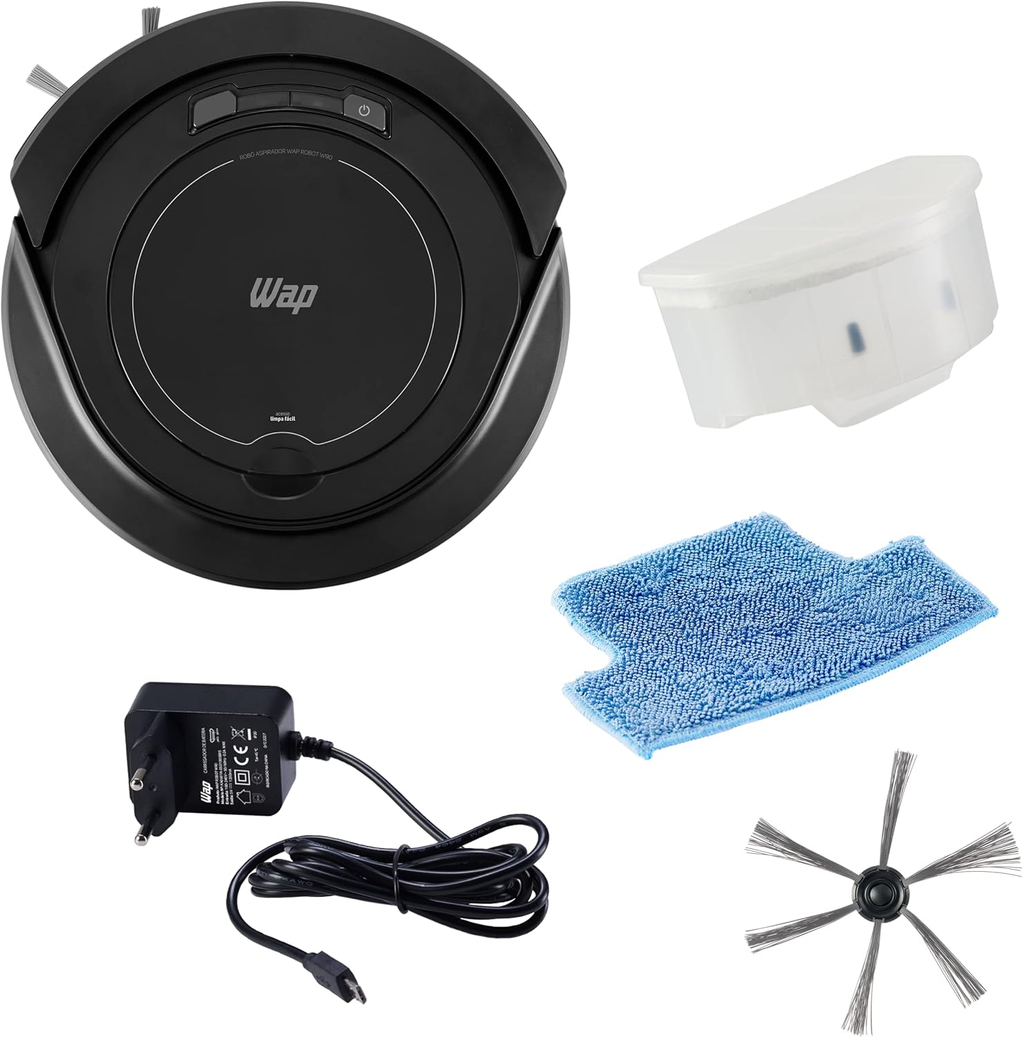 WAP Aspirador de Pó Robô ROBOT W90 3 em 1 Automático 250ml Sistema Antiqueda e Rodas Emborrachadas 30W 3 6VDC Bivolt - Premium