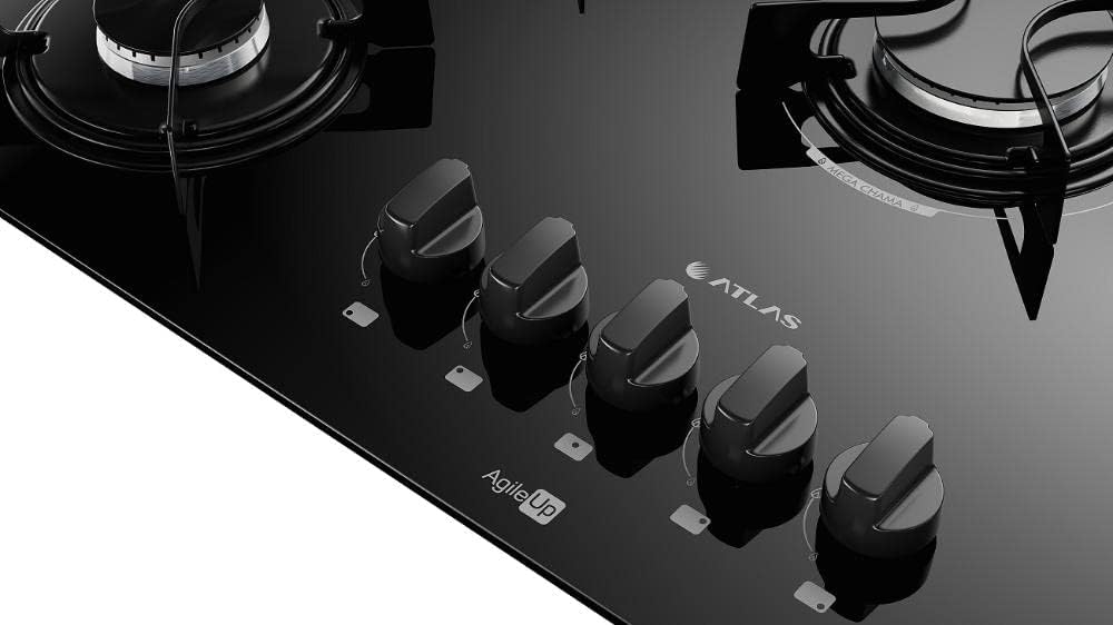 Cooktop 5 Bocas Preto com Mesa de Vidro Atlas Agile Up Bivolt - Elegante