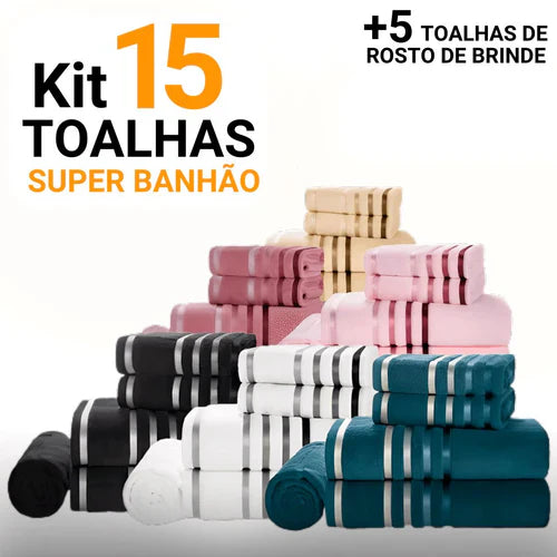Kit 15 Toalhas Super Banhão de Alta Maciez e Absorção +5 Toalhas de Rosto de BRINDE - Alta Performance