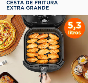 Fritadeira Airfryer Sem Óleo 5 3L 1700W Preto FRB50P Midea - Eficiente