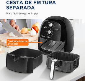 Fritadeira Airfryer Sem Óleo 5 3L 1700W Preto FRB50P Midea - Eficiente