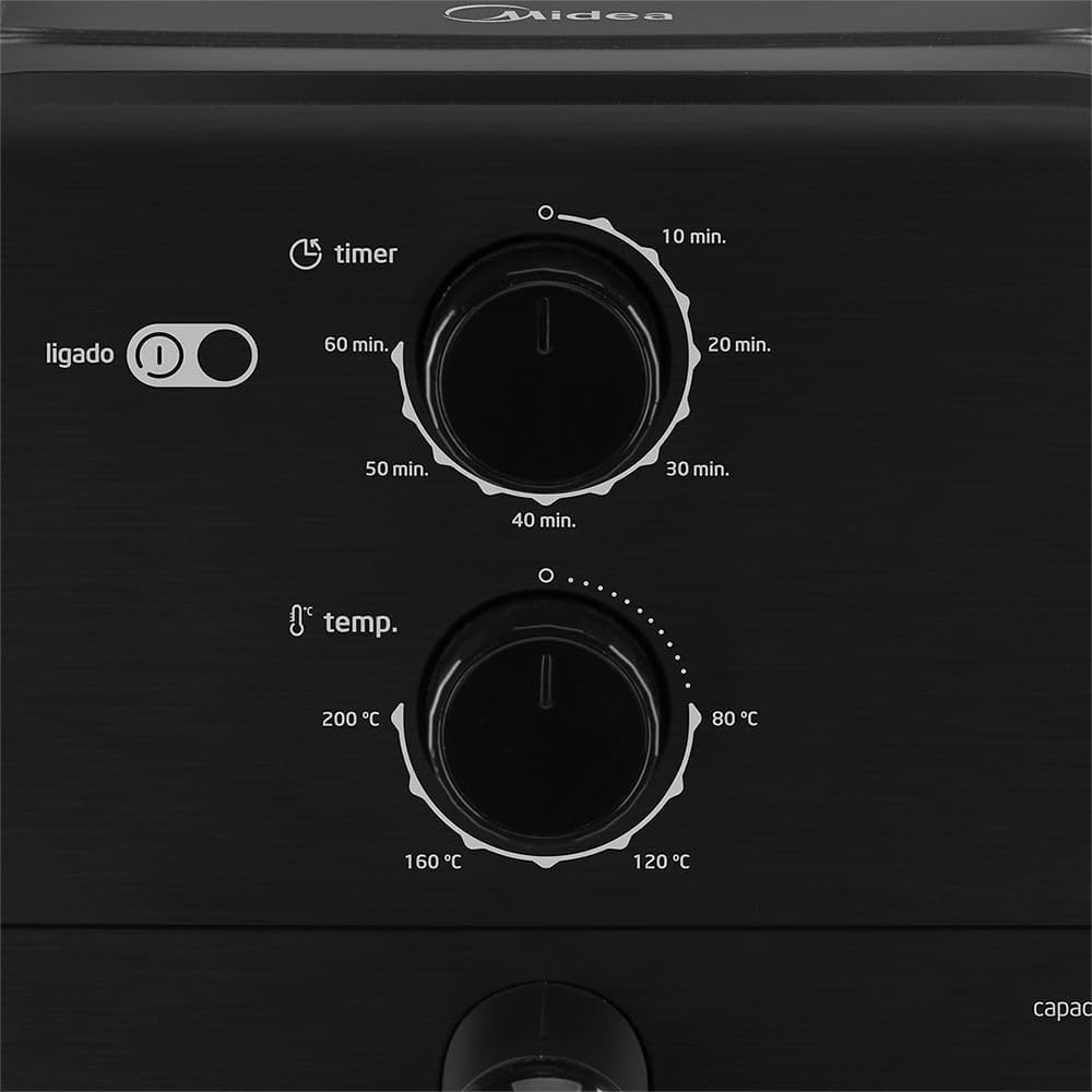 Fritadeira Sem Óleo Capacidade de 4L Midea 1400 W Aquece Em 10 60 min 80℃ a 200 ℃ Air Fryer Com Fluxo de Ar de 360° Fritadeira Eletrica Design Compacto Preto MAF400P0APK - Moderno