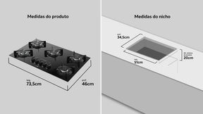 Cooktop 5 Bocas Preto com Mesa de Vidro Atlas Agile Up Bivolt - Elegante