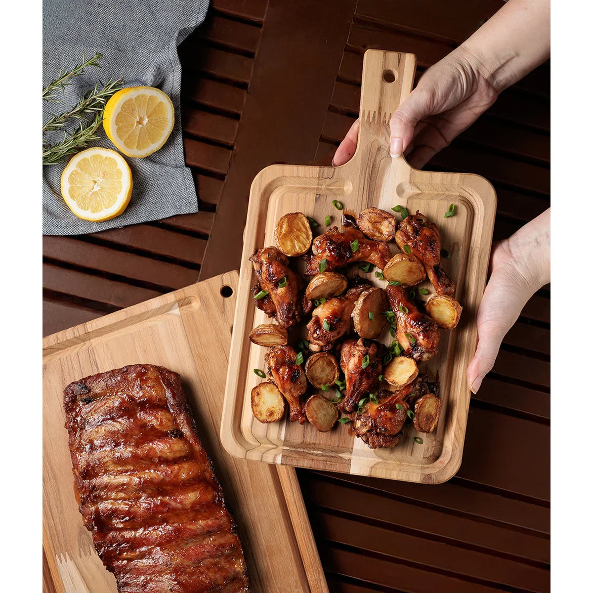 Tábua com Cabo para Churrasco Tramontina em Madeira Mista 40x23 3 cm - Exclusivo