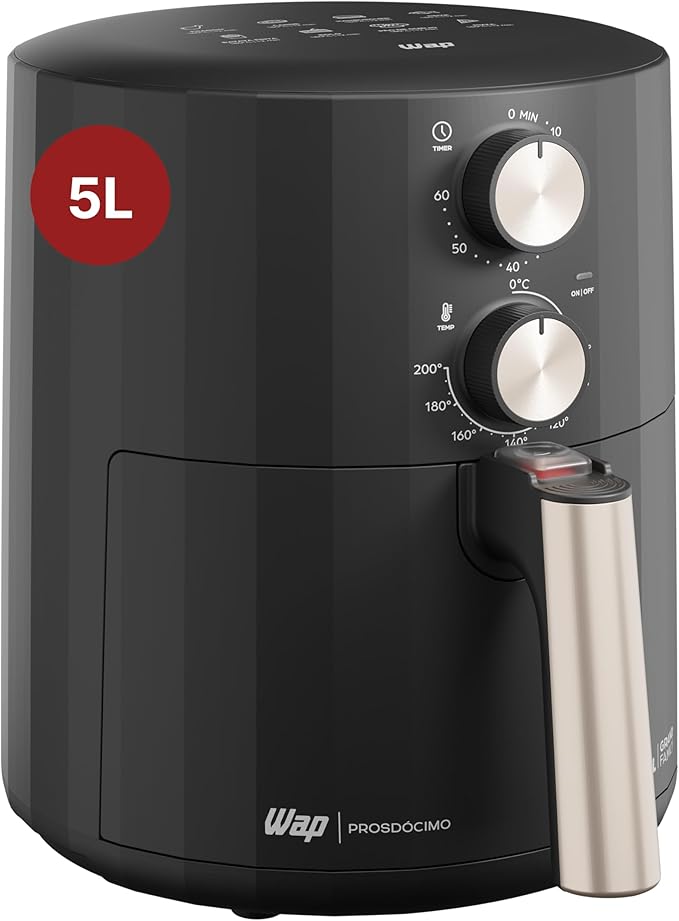 WAP Fritadeira Elétrica Air Fryer GRAND FAMILY 5 Litros Temperatura Ajustável Revestimento Antiaderente 1500W - Moderno