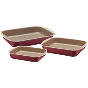 Jogo de Assadeiras Tramontina Brasil em Alumínio com Revestimento Antiaderente Starflon Max Vermelho 3 Peças - Moderno