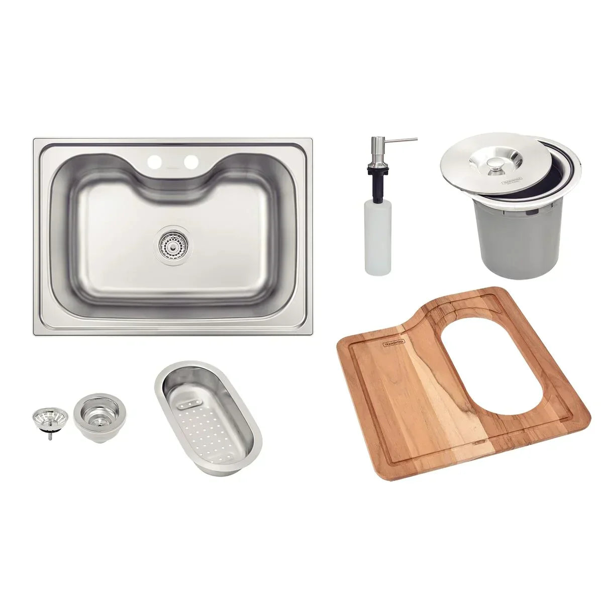 Cuba Tramontina Morgana 60 FX Undermount em Aço Inox com Lixeira de Embutir 5 L Tábua de Madeira Dosador de Sabão Cesto Coador e Válvula - Premium