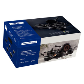 Jogo de Panelas Tramontina Glenz em Alumínio com Revestimento Interno em Starflon Crystals e Externo Esmaltado Cinza Stone 05 Peças - Eficiente