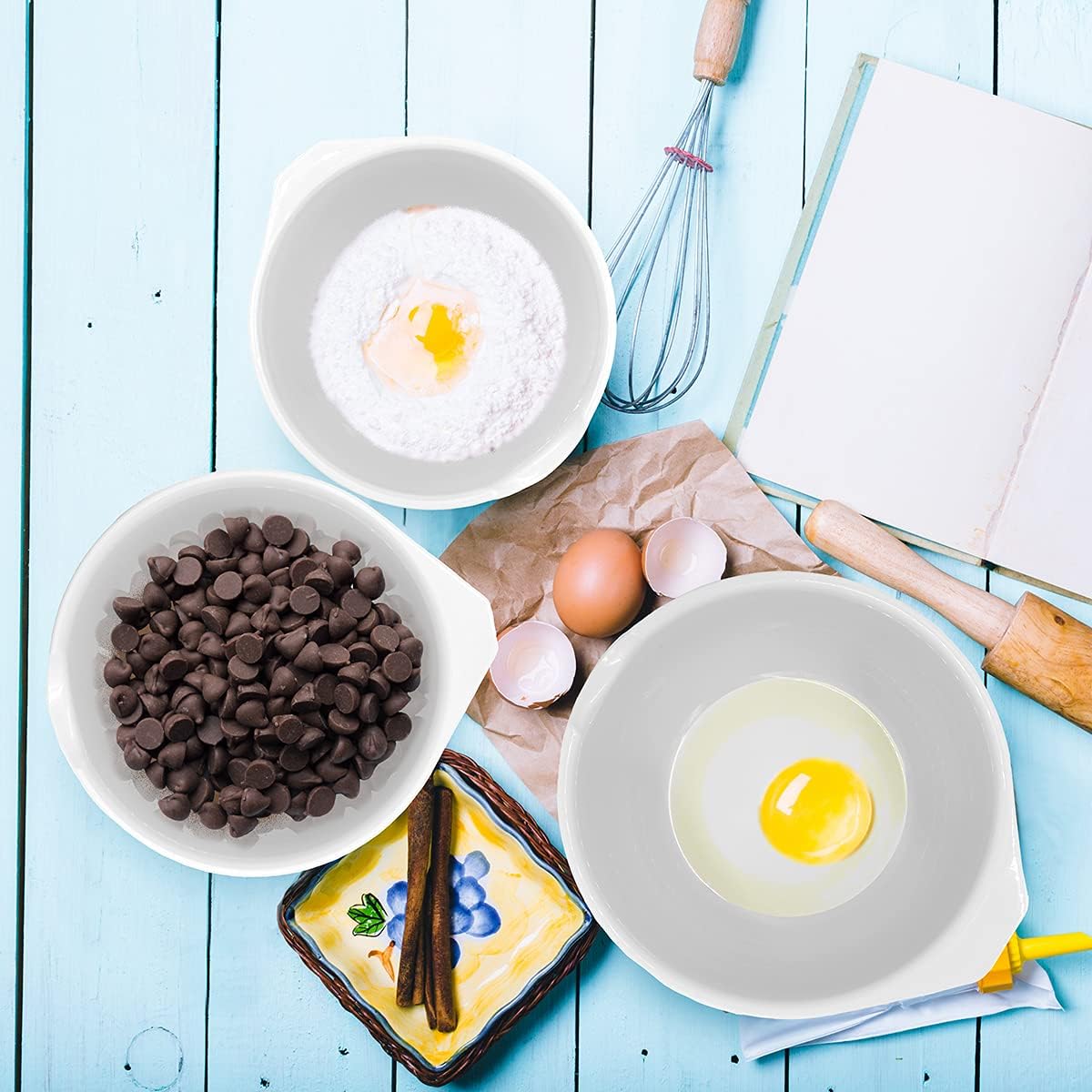 Tigelas Glad de mistura com bico de despejo conjunto de 3 | Design de encaixe poupa espaço | Antiderrapante livre de BPA pode ir à lava louças | Utensílios de cozinha e assar branco - Exclusivo