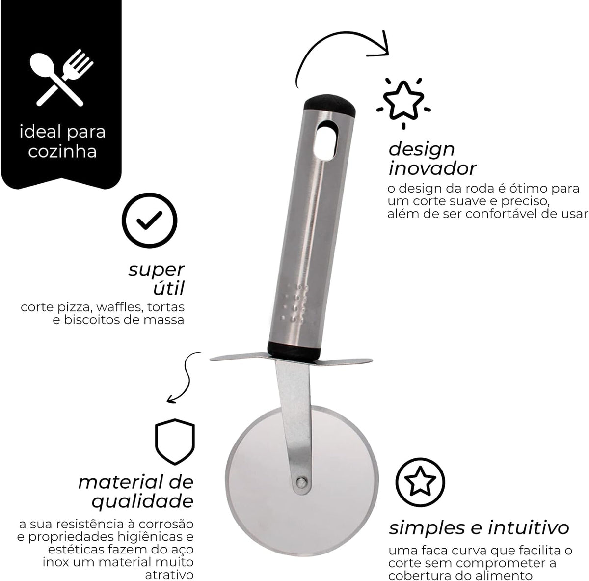 Mimo Style Cortador de Pizza Útil Para Cortar Também tortas Waffles e Biscoitos de Massa Material em Aço Inox - Premium