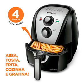Fritadeira Elétrica Sem Óleo Air Fryer Mondial AFN40BI Family Inox 4L Preta/Inox - Eficiente