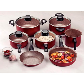 Conjunto de Panelas 7 Peças Tramontina Paris com Antiaderente Starflon Max e Tampas de Vidro com Saída de Vapor Cereja - Alta Performance