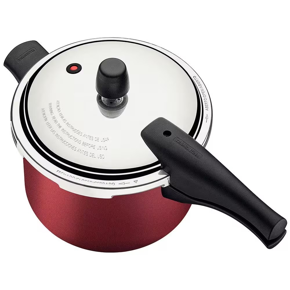 Panela de Pressão 4 5 L Tramontina Vancouver com Fechamento Externo Revestimento Antiaderente Starflon T1 e Tampa Polida Cereja - Completo