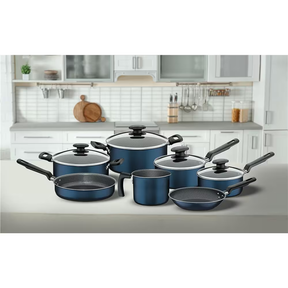 Conjunto de Panelas 7 Peças Tramontina Bergamo com Antiaderente Starflon T1 Tampas de Vidro Temperado e Cabos de Baquelite Azul - Completo