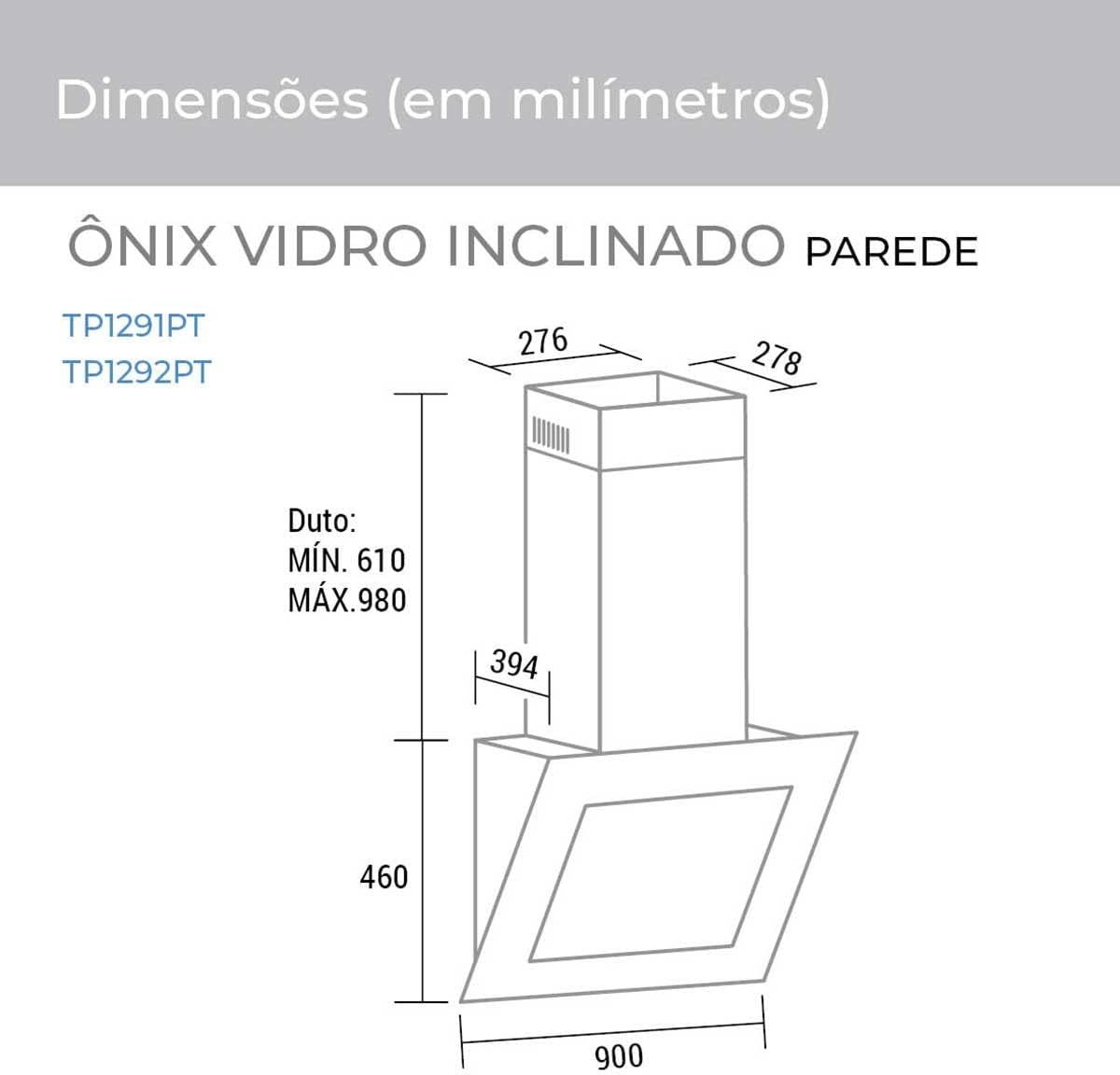 Suggar Coifa de Parede Ônix Vidro Inclinado 90 cm Preta TP1291PT - Elegante