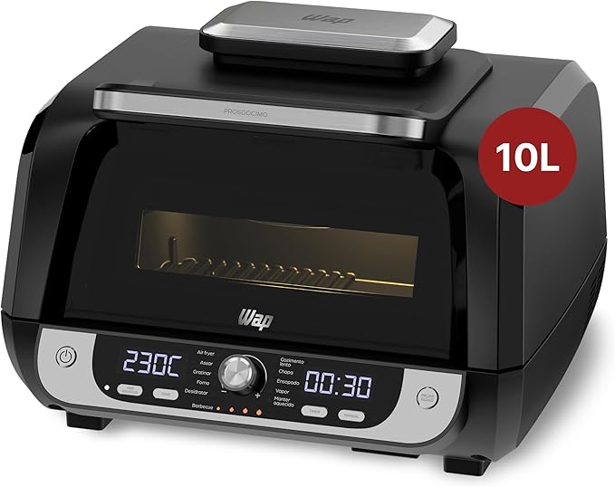 WAP Fritadeira Elétrica Air Fryer Barbecue Digital 12 em 1 10 Litros 4 Níveis de Temperatura Antiaderente 1700W - Alta Performance