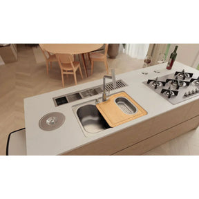 Cuba Tramontina Morgana 60 FX Undermount em Aço Inox com Lixeira de Embutir 5 L Tábua de Madeira Dosador de Sabão Cesto Coador e Válvula - Premium