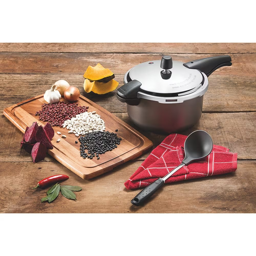 Panela de Pressão 6 L Tramontina Vancouver com Fechamento Externo Revestimento Antiaderente Starflon T1 e Tampa Polida Grafite - Moderno