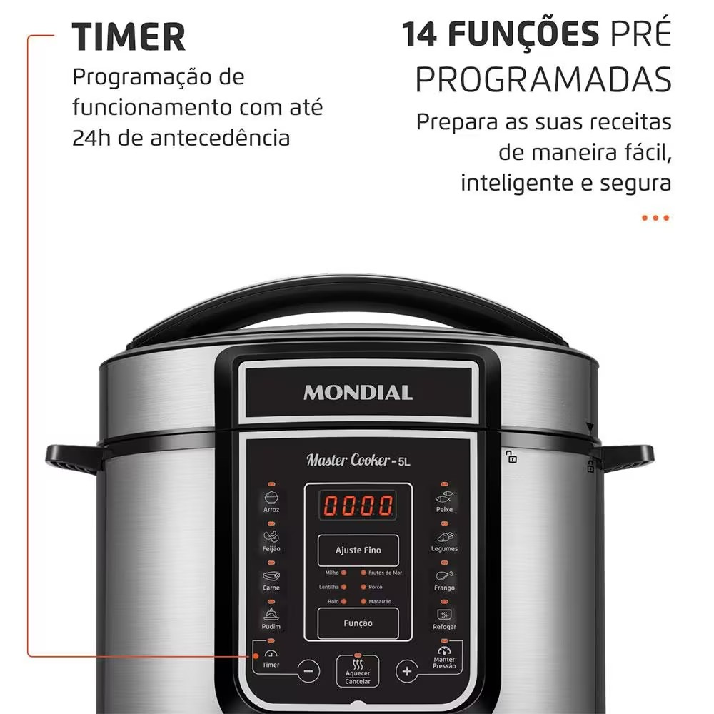 Panela Elétrica de Pressão Mondial Digital Master Cooker PE 38 5L Preta - Eficiente