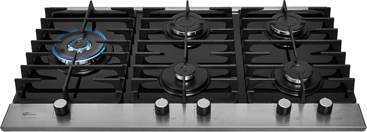 Cooktop à Gás Fischer 5 Bocas Platinium Mesa Vidro Preto 33810 92122 - Elegante