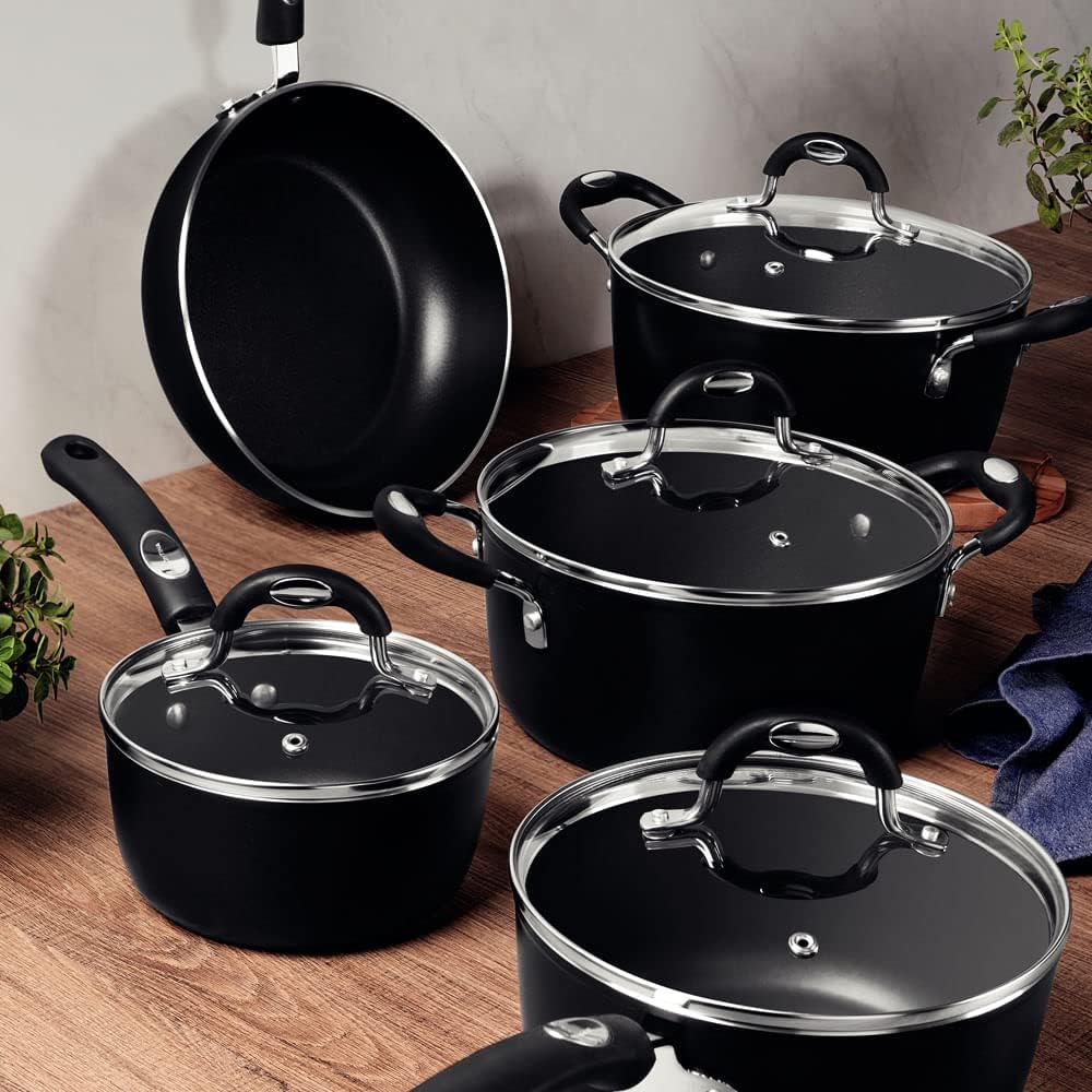 Jogo de Panelas de Alumínio com Revestimento Interno de Antiaderente 5 Peças Tramontina Mônaco Preto - Premium